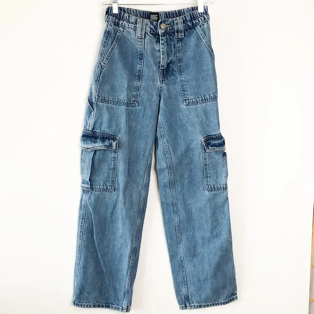 BDG Skate Jeans Mushroom Patch 26 X 37 Pull On Elastic Waist Carpenter Cargo
